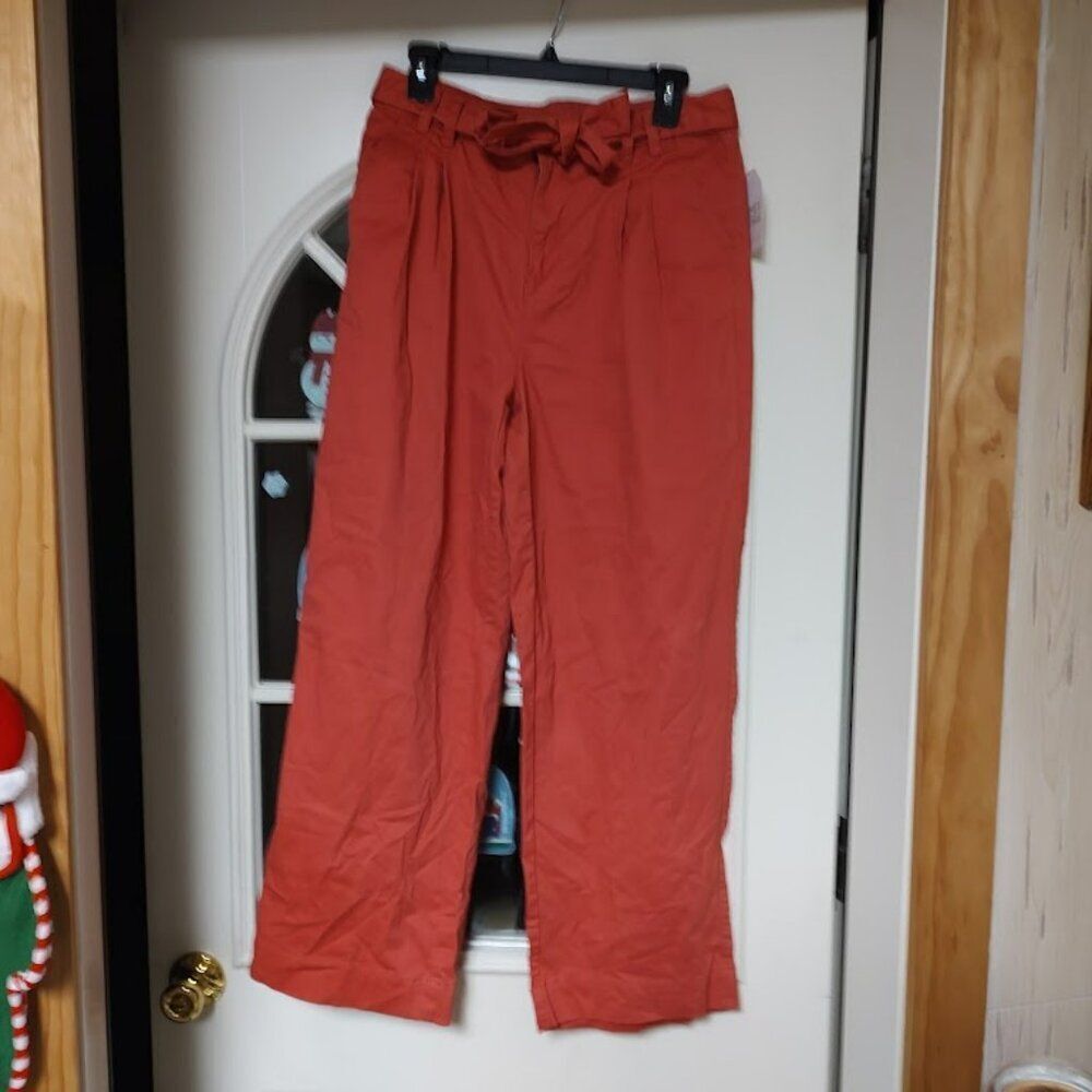 New Time And Tru Red Relaxed Fit Self Belt Pants Size Women's 8
